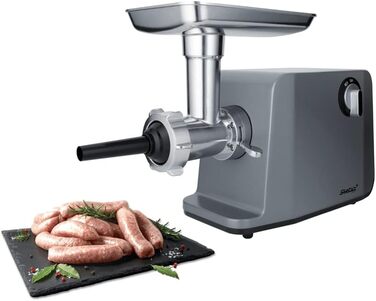 Електрична м'ясорубка Steba MG 3000Pro, 1200 Вт, 3 перфораційні решітки (3, 5, 8 мм), великий вихідний отвір 6,6 см, ніж із високоякісної нержавіючої сталі, колір нержавіюча сталь/сірий