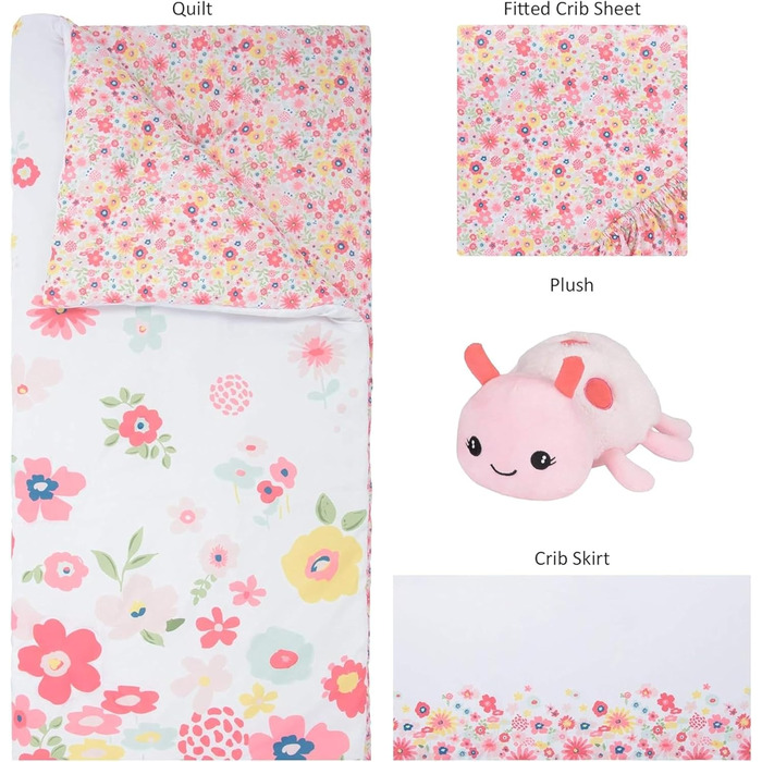 Комплект дитячої постільної білизни Sammy & Lou Floral Sprinkles для дівчаток, 4 предмети, в т.ч. ковдра, простирадло, підодіяльни