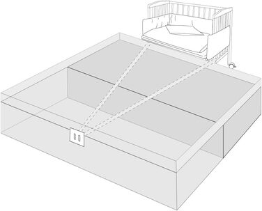 Дитяче ліжечко Waldin з матрацом та тканиною, регульована висота, велика спальна зона 90x55 см, біле лаковане, колір зірки/сіре дерево