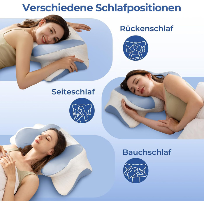 Подушка для шиї, подушка з піни з ефектом пам&39яті - Ортопедична подушка для підтримки шиї для полегшення болю в шиї та плечах для тих, хто спить на боці, спині та животі (66 x 40 x 14 см, синя) Синій 66 x 40 x 14 см