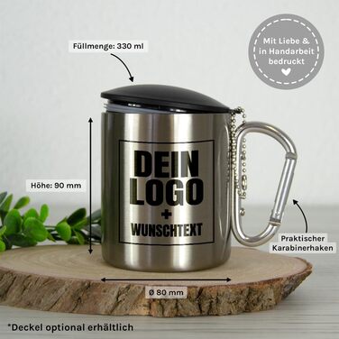 Персоналізована кружка з нержавіючої сталі з карабіном Ідея подарунка 330 мл Кружка Кемпінг Клуби Карнавал, кружка Марді Гра Кружка для клубу Марді Гра Персоналізована Срібна, блискуча