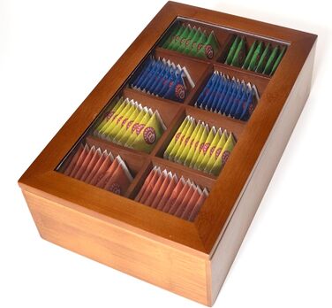 Бамбукова чайна коробка з 8 відділеннями, органайзер для зберігання, органайзер для чаю, чайні коробки для чайних пакетиків, органайзер для чайних пакетиків із магнітною застібкою, зберігання чайних пакетиків, чайна комора