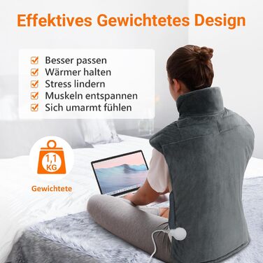 Грілка Comfytemp з обтяженням для спини, плечей та шиї з 9 режимами нагрівання, 0,5-9 годин, автоматичне вимкнення, 1,1 кг, грілка для спини, грілка для шиї, грілка, подарунки для мам, жінок, мам, тат, сіра, 53x85 см