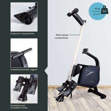 Гребний тренажер Skandika Njord Гребний ергометр з 16 рівнями опору, складаний, студійної якості, система маховика 8 кг, макс. 180 кг, довга напрямна, Kinomap, Bluetooth Домашнє фітнес-обладнання