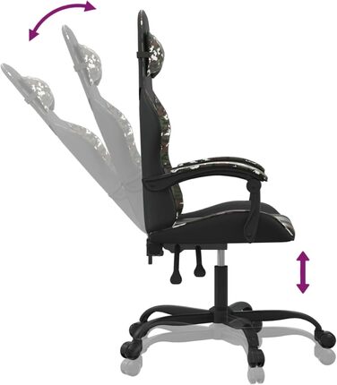 Геймерське крісло з функцією відкидання, штучна шкіра чорного/камуфляжного кольору, 57,5x59,5x121-131 см, для ігрового досвіду Модель 3143901