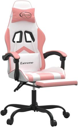 Геймерське крісло, офісне крісло, з підставкою для ніг, білий та рожевий, штучна шкіра