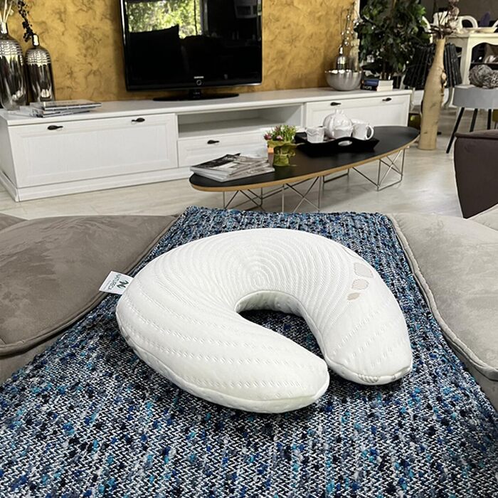 Органічна дорожня подушка для шиї, подушка для зняття болю в шиї, подушка для сну на боці зі знімним чохлом, подушка для підтримки шиї для дорослих 35x33 см. (Гречана лушпиння)