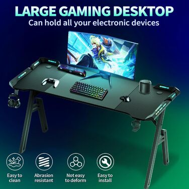 Ігровий стіл Storeo Imp, 140 x 60 см, МДФ / сталь / вуглецеве волокно, чорний