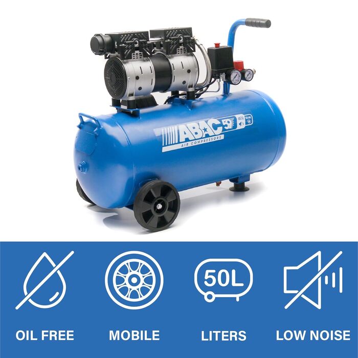 Малошумний повітряний компресор EASE-AIR 50, безмасляний повітряний компресор, максимальний тиск 8 бар, потужність 1 к.с., 50-літр