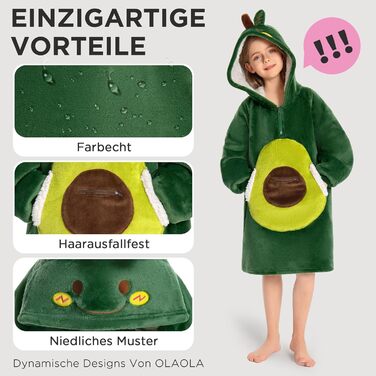 Дитяча ковдра-толстовка великого розміру, портативна ковдра з шерпа-флісу з рукавами та кишенями, м&39яка тепла затишна толстовка з капюшоном для дівчаток та хлопчиків, колір авокадо
