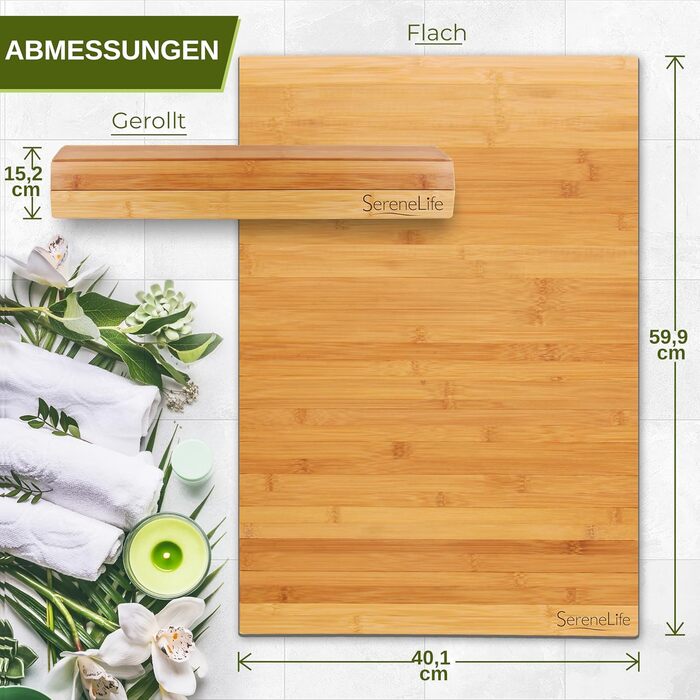 Бамбуковий килимок SereneLife, 60x40 см, нековзний дерев&39яний килимок для ванної, складний та стійкий до цвілі, швидковисихаючий, для спа, йоги, масажу, дому та відпочинку, згортається та складається