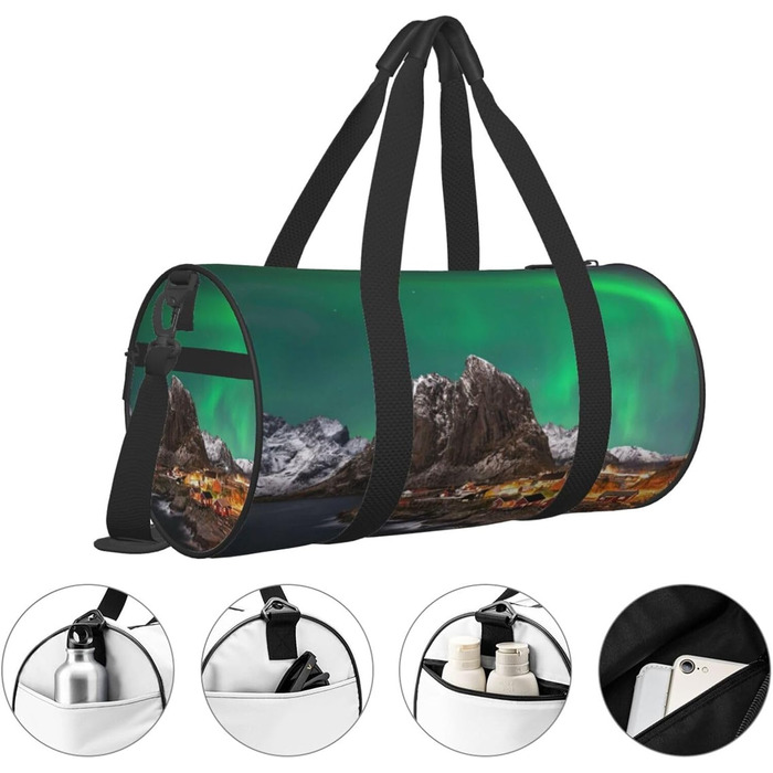 Спортивна сумка, дорожня сумка, з ефектним принтом Аврора, сумка для подорожей та на ніч, чорна, універсальний розмір