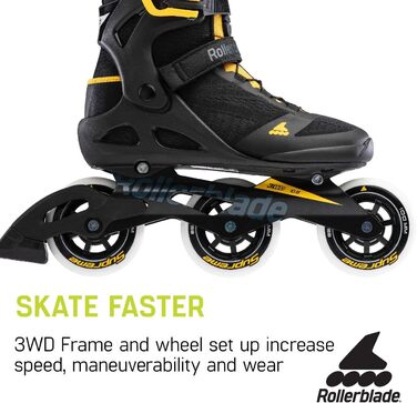 Роликові ковзани Macroblade 100 3WD чоловічі фітнес, чорно-шафраново-жовті, Performance Inline Skates 9 BLACK/SAFFRON YELLOW