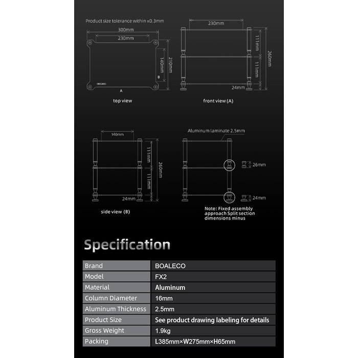 Стійка для аудіокомпонентів Hi-Fi - міцна алюмінієва рама та міцні алюмінієві колони, аудіостійка для Hi-Fi підсилювачів/ЦАП/передпідсилювачів, компактний настільний органайзер для домашніх аудіосистем