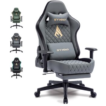 Ігрове крісло Symino - Ергономічне офісне крісло в гоночному стилі, вантажопідйомність 200 кг, регульовані підлокітники, вінтажна штучна шкіра, ігрове крісло з підставкою для ніг (сіре) імітація оленячої шкіри, колір &quotкліш сірий&quot
