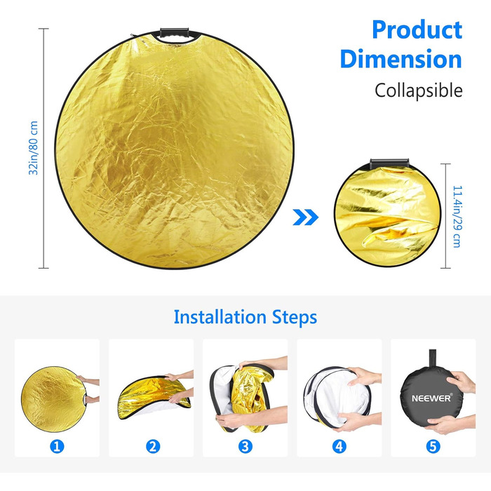 Дюйми/80 см світловідбивач Розсіювач світла 5 в 1 розбірний мультидиск з кишенею, напівпрозорий, сріблястий, золотий, білий і чорний для освітлення студійної фотографії та зовнішнього освітлення, 32