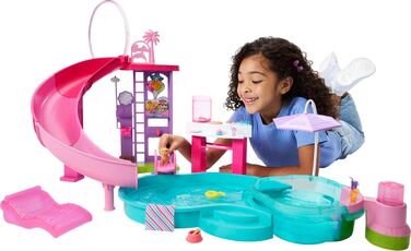 Ігровий набір Barbie Traumpool 6 ігрових зон, гірка, джакузі та понад 20 аксесуарів (домашній улюбленець, надувні круги та інше), JFP01