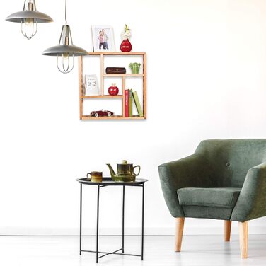 Настінна полиця для ванної Relaxdays, горіх, з 5 відділеннями, для ванної, передпокою та вітальні, В х Ш х Г 50 х 50 х 15 см, нату