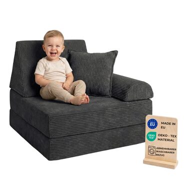 Дитячий ігровий диван та крісло з вельветової тканини М&39який дитячий диван Зручний дитячий диван зі знімними чохлами, які можна прати Ергономічний ігровий диван для ігрових кімнат, графітовий