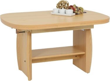 Функціональний журнальний столик Michael, імітація дерева з меламіновим покриттям, декор бука, розсувний 90-142 см, регульована висота за допомогою ручки 52-62 см