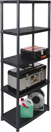 Суперпропозиція Пластиковий стелаж з 5 полицями та вантажопідйомністю 30 кг на полицю (загалом 150 кг), який можна розділити на полиці 32 завдяки модульній конструкції, а також додатковим кришкам та ніжкам.