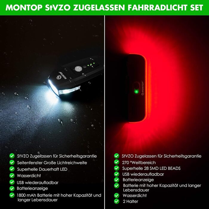 Комплект велосипедних ліхтарів, схвалений StVZO, з USB-акумулятором, світлодіодним велосипедним ліхтарем, велосипедним ліхтарем, комплектом велосипедних ліхтарів, ВКЛЮЧАЄ передні та задні ліхтарі, велосипедні ліхтарі для дітей та дорослих 1. Комплект вело