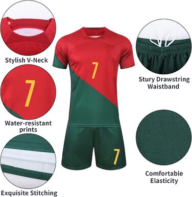 Дитяча футбольна майка, футбольні майки, футбольна футболка, шорти, комплект дитячої футбольної майки з щитками для гомілок, шкарпетками та брелоком для хлопчиків, червоний, 6-7 років