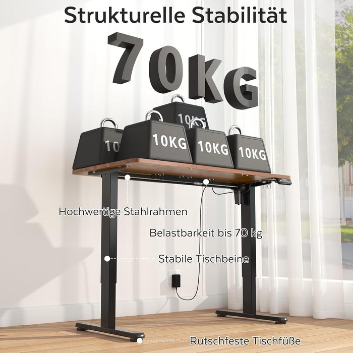 Стіл з регульованою висотою 120 x 60 см з функцією пам&39яті, Міцний стіл з електричним регулюванням висоти, стіл для роботи сидячи та стоячи, регульований комп&39ютерний стіл, стіл для роботи стоячи, коричневий, 120 x 60 см