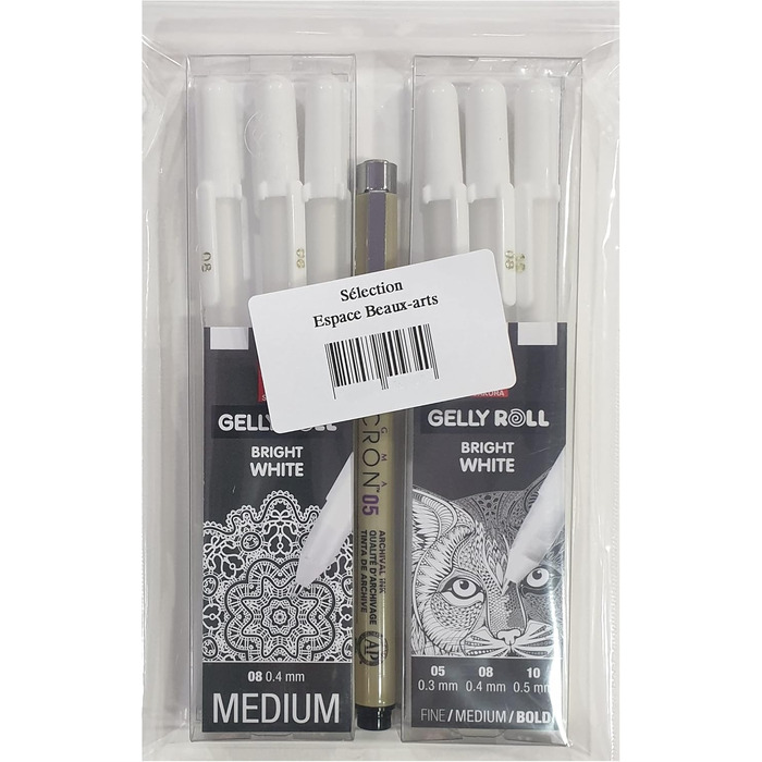 Ручки Bright White в чохлі, Mix-Size 05/08/10 3 шт. и Sakura Gelly Roll Basic, білий 08 ET Pigma Micron Black 05, 3