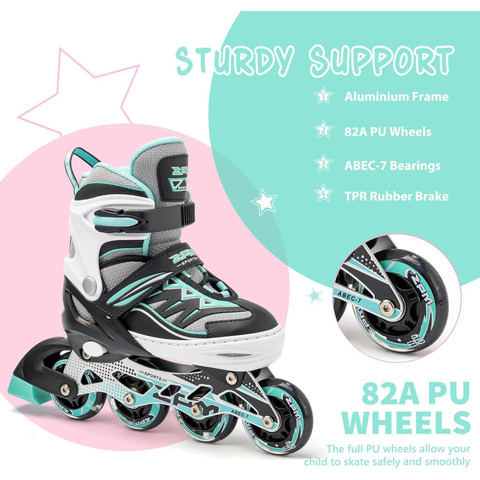 Роликові ковзани Cytia рожевого/фіолетового кольору для дітей з підсвічуванням світлодіодних колес, веселі миготливі роликові ковзани для початківців для дівчаток з регульованими ремінцями для жінок та чоловіків, A-зелений S - Маленькі діти (EU 28-31), 2P