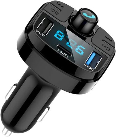 Автомобільний Bluetooth-передавач,ДокладнішеРадіоадаптер Chioce Bluetooth 5.0 QC3.0 Подвійний зарядний пристрій USB Прикурювач Бездротовий Bluetooth-передавач із підтримкою гучного зв'язку TF-карта