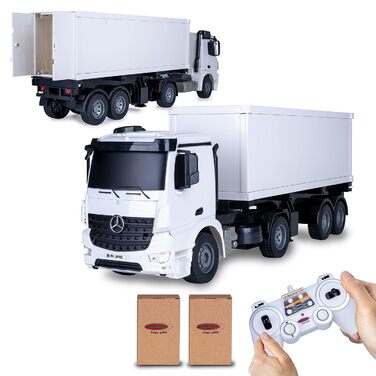 Радіокерований тягач Mercedes Benz Arocs 120, 2.4G, 2 швидкості, до 6 км/год, до 30 хв роботи, знімний напівпричіп та контейнер, двері відчиняються, 405148