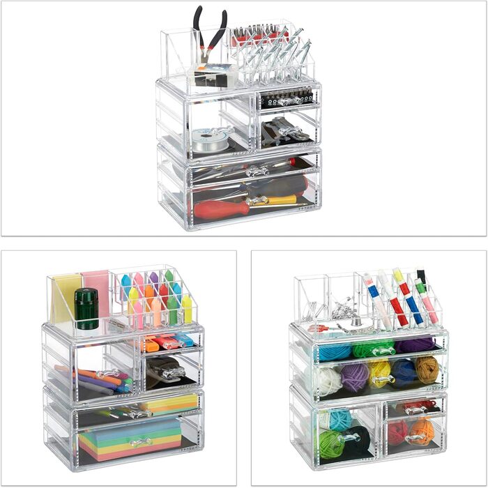 Органайзер для макіяжу Relaxdays з 21 відділенням, косметична вежа для помади, лаку для нігтів, акрилова косметична коробка, прозора