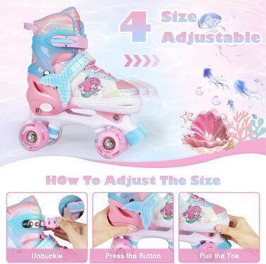 Дитячі роликові ковзани - Регульовані роликові ковзани для дівчаток та хлопчиків, Дихаючі дитячі роликові ковзани, 4 розміри з регулюванням, Дитячі роликові ковзани для дівчаток, хлопчиків, дітей, початківців, для використання в приміщенні та на вулиці, M