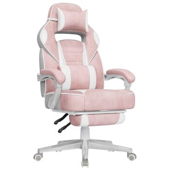 Ігрове крісло SONGMICS, офісне крісло з підставкою для ніг, робоче крісло з підголівником та поперековою подушкою, регульована висота, ергономічне, вантажопідйомність до 150 кг, пастельно-рожевий OBG073P01 пастельно-рожевий кремово-білий