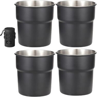 Стакани з нержавіючої сталі для подорожей та активного відпочинку, для кави, молока, як запасні, штабельовані, з кришками, для кемпінгу та походів, чорні, 4