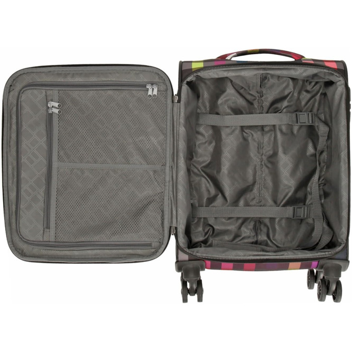 Дорожній візок SoftLITE 4w Валіза з міцного поліестеру Легкий візок з чотирма подвійними колесами Кодовий замок TSA (різнокольорова клітинка, S - ручна поклажа 55 см) Різнокольорова клітинка