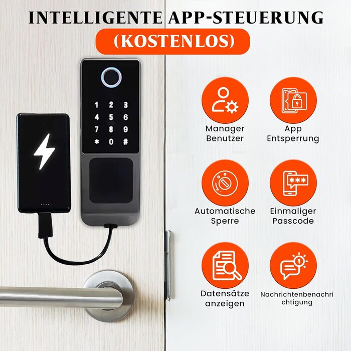 Електронний дверний замок Smart Lock - дверний замок із кодом, відбиток пальця дверного замка, додаток, картка та ключ, водонепроникний дизайн, автоматичний замок, для дверей товщиною 30-60 мм
