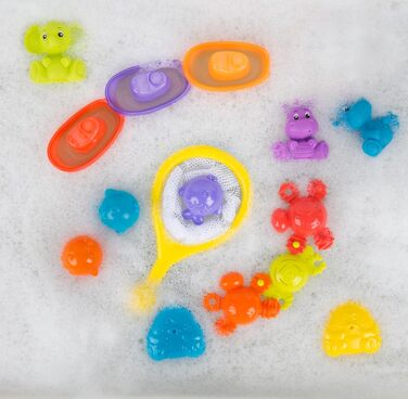 Набір для купання Playgro, 15 предметів іграшки для ванни, сітка для зберігання, тварини та кораблики, подарунок для малюків від 6 місяців