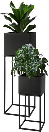 Металева підставка для квіткових горщиків Spetebo, комплект з 2 шт. , чорна, для використання на вулиці - 58 / 37 см - садова колона для рослин з вбудованим горщиком - квітковий стілець, підставка для рослин, тримач для рослин, захищений від атмосферних в