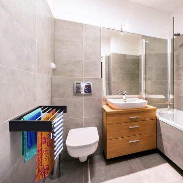 Вішалка для одягу Step Up - Настінна - Розсувна - Складана вішалка для одягу для використання в приміщенні або на вулиці - Компактний дизайн, вантажопідйомність 25 кг, кабель 6 м (70 см - сірий)