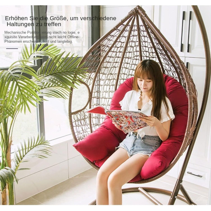 Подушка для крісла-яйце, кругла подушка для сидіння/спинки для підвісного крісла - 120*80 см, подушка для підвісного крісла, накладка для гамака-гойдалки з поліратангу/ратангу, для приміщень та вулиці, для вітальні, темно-сіра 120*80 см