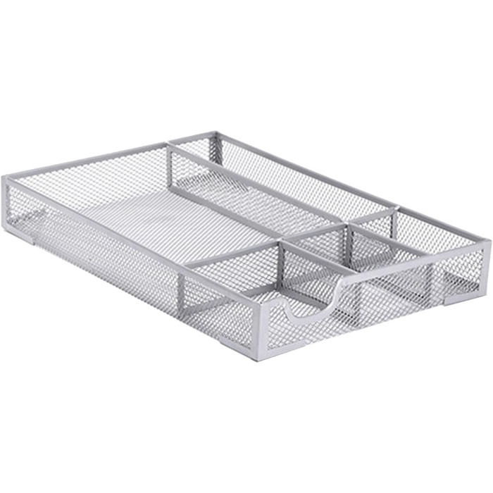 Органайзер для шухляд столу, металева сітка, органайзер для офісних шухляд з 5 відділеннями, коробка для зберігання на столі, для дому, шкільного приладдя, 31,9 x 21,6 см (сріблястий)