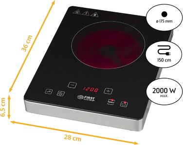 Вт 175мм Склокераміка Сенсорна панель керування мобільні Нержавіюча сталь одинарна цифровий, 2000