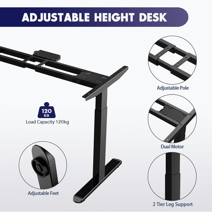 Регульована по висоті рама столу AIMEZO з 2 двигунами, електрична рама столу з 2 напрямками, регулювання висоти, функція пам&39яті та запобігання зіткненням, чорна - 2