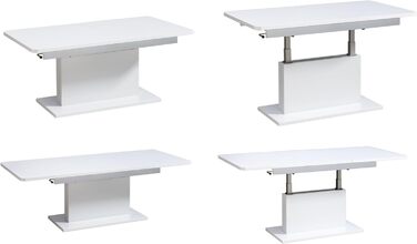 Розсувний журнальний столик designimpex DC-1, регульована висота 126/168 см, білий глянець, сучасний, універсальний стіл для вітальні, обідній стіл, журнальний столик, журнальний столик до дивана, що економить місце, високоякісний журнальний столик для ві