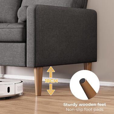 Місний диван, 2-місний диван, маленький диван з 2 декоративними подушками, міні-диван з підлокітниками, для вітальні, спальні, квартири, офісу, 121 x 77 x 87 см, темно-сірий, 2-