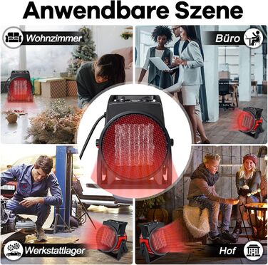 Електричний керамічний обігрівач UISEBRT потужністю 2000 Вт, енергозберігаючий електричний вентилятор-обігрівач із захистом від перегріву, 2 режими нагріву, будівельний обігрівач для будівельних майданчиків, будинків, майстерень, квартир та гаражів