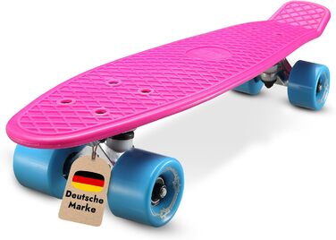 Скейтборд BIKESTAR Vintage Retro Cruiser 60 мм - круїзерний скейтборд для дітей та дорослих, початківці від 6-8 років, ретро дизайн Berry & Blue