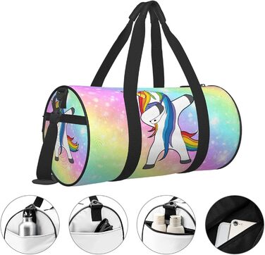 Яскрава дорожня сумка з веселим єдинорогом, що танцює, для спортзалу, подорожей, спорту, великих покупок, а також як сумка для ночівлі та вихідних для чоловіків та жінок.